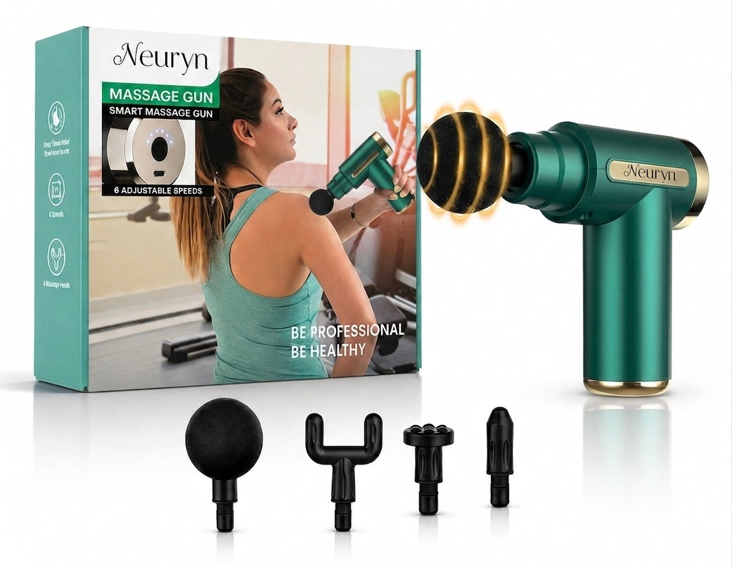 Neuryn Massage Gun Deep Tissue for Pain Relief with 4 Massage Heads & 6 Speeds, Electric Mini Handheld Body Massager for Any Pain Relief, (Black)