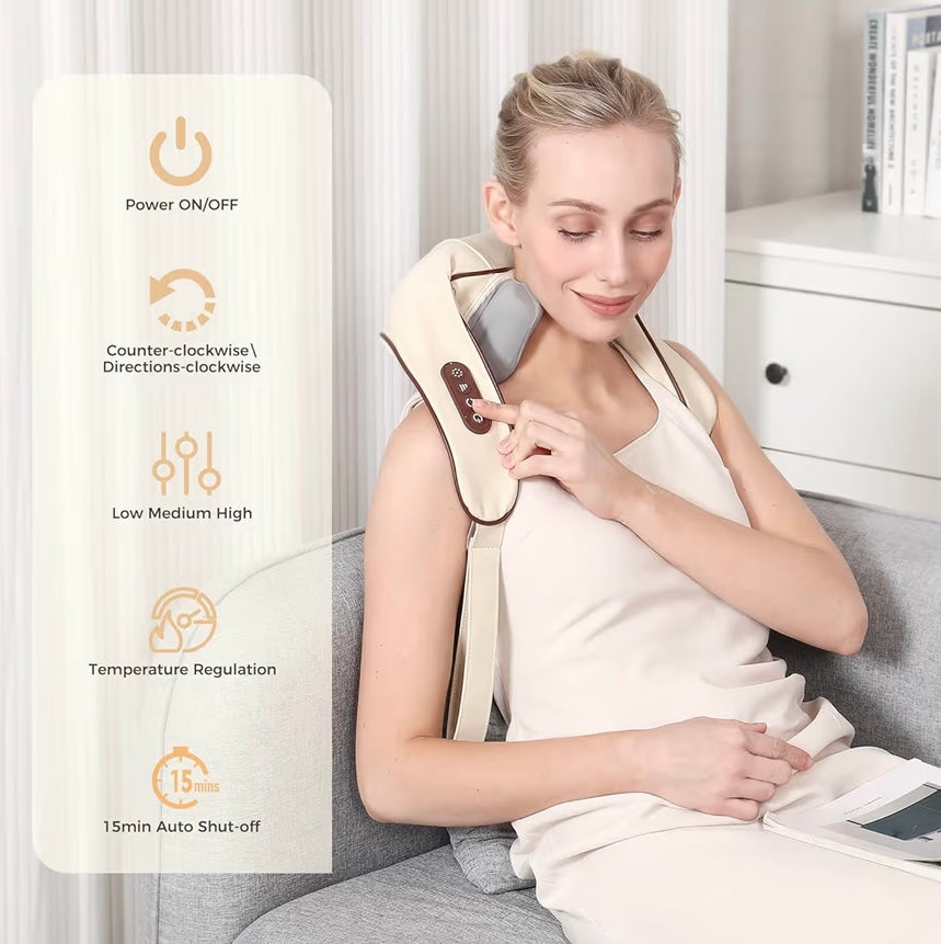Neuryn Cordless Neck & Shoulder Massager with Heat – 4D Deep Tissue Shiatsu Electric Massager for Pain Relief –  Eligible Portable Back Massager – Gifts for Men & Women