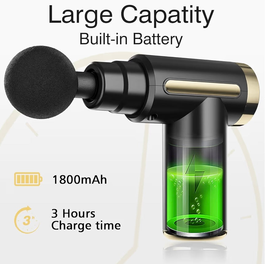 Neuryn Massage Gun Deep Tissue for Pain Relief with 4 Massage Heads & 6 Speeds, Electric Mini Handheld Body Massager for Any Pain Relief, (Black)