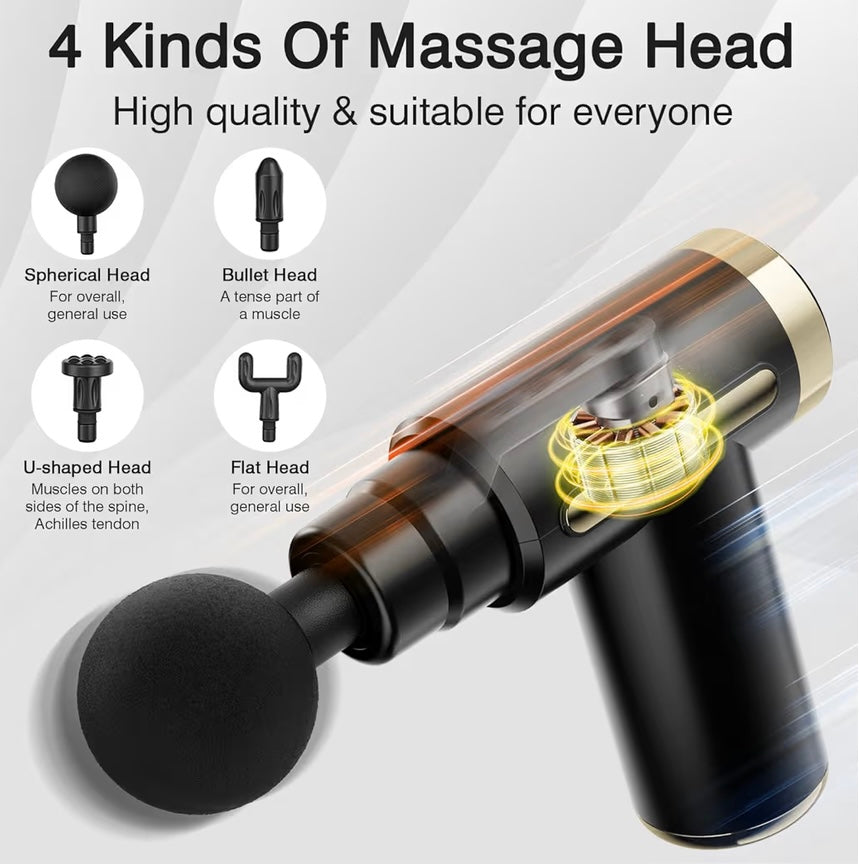 Neuryn Massage Gun Deep Tissue for Pain Relief with 4 Massage Heads & 6 Speeds, Electric Mini Handheld Body Massager for Any Pain Relief, (Black)