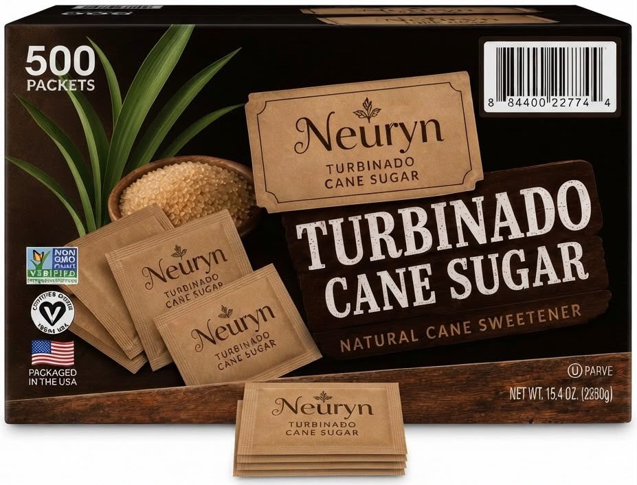 Neuryn Turbinado Cane Sugar Packets, 4.5 g, 500 Count